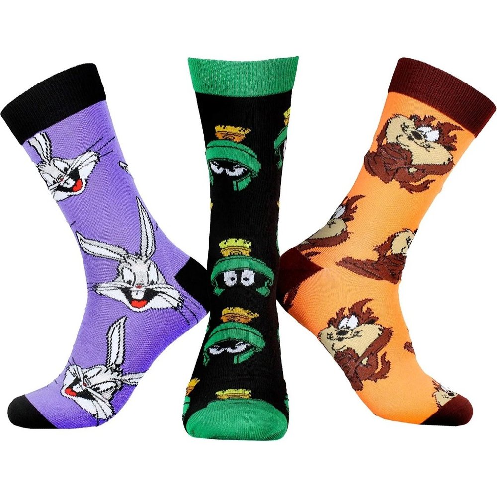 Looney Tunes Bug-Taz-Marvin the Martian Men's 3-Pack Size 8-12 Adult Crew Socks - Picture 3 of 5